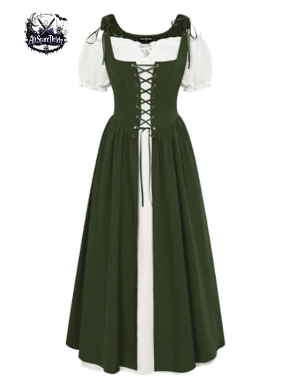 Renaissance Costume Womens Medieval Pirate Dress 2 Piece Lace-Up Vest Chemise